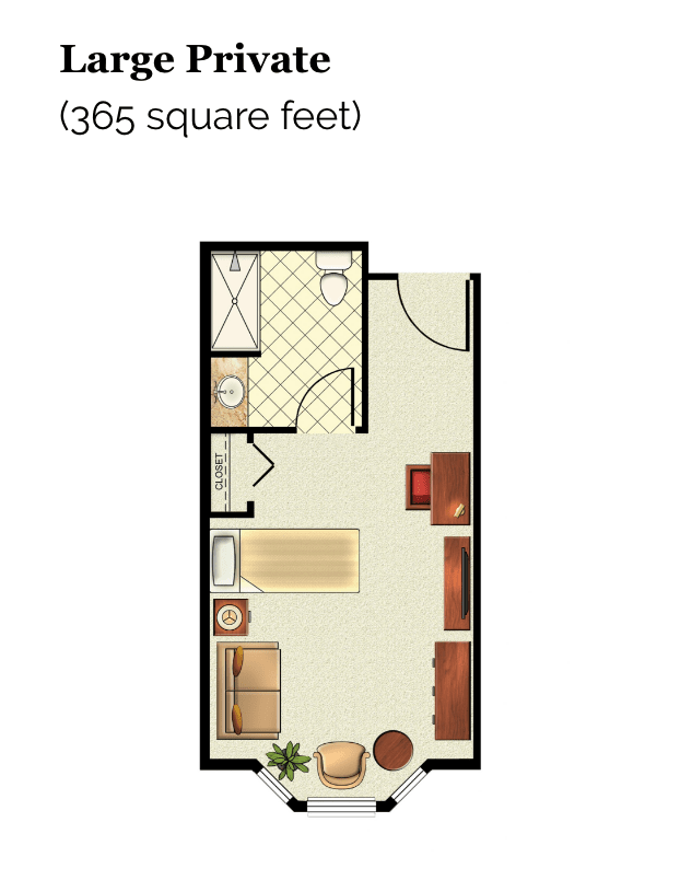 Large Private bedroom floor plan (365 square feet)